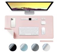 DesireTech Reversible Office Desk Mat Large, Dual-Sided, Waterproof Faux Leather Table Surface Protector Desk- Laptop Mat & Mouse Pad for Home & Office - 43 x 89cm (Pink/Silver)