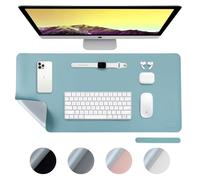 Desiretech Reversible Office Desk Mat Large, Dual-Sided, Waterproof Faux Leather Table Surface Protector Desk- Laptop Mat & Mouse Pad for Home & Office - 43 x 89cm (Light Blue/Silver)