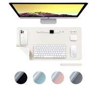 DesireTech Reversible Office Desk Mat Small, Dual-Sided, Waterproof Faux Leather Table Surface Protector Desk- Laptop Mat & Mouse Pad for Home & Office - 35 x 60cm (Ivory/Silver)