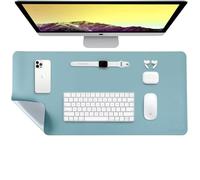 Desiretech Reversible Office Desk Mat Small, Dual-Sided, Waterproof Faux Leather Table Surface Protector Desk- Laptop Mat & Mouse Pad for Home & Office - 35 x 60cm (Light Blue/Silver)