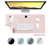 DesireTech Reversible Office Desk Mat Small, Dual-Sided, Waterproof Faux Leather Table Surface Protector Desk- Laptop Mat & Mouse Pad for Home & Office - 35 x 60cm (Pink/Silver)
