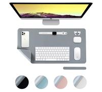 DesireTech Reversible Office Desk Mat Small, Dual-Sided, Waterproof Faux Leather Table Surface Protector Desk- Laptop Mat & Mouse Pad for Home & Office - 35 x 60cm (Grey/Silver)