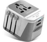 Desiretech Travel Adaptor - 4-in-1 Universal Plug Adapter with USB-A, USB-C, Phone Docking - Compact UK to World Adaptor, Double Fuse Protection - Perfect for Europe, USA, Asia & Beyond (White/Grey)