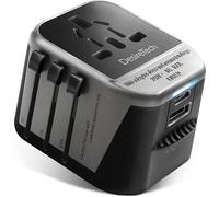 Desiretech Travel Adaptor - 4-in-1 Universal Plug Adapter with USB-A, USB-C, Phone Docking - Compact UK to World Adaptor, Double Fuse Protection - Perfect for Europe, USA, Asia & Beyond (Black/Grey)