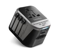Desiretech Travel Adaptor 4-in-1 Universal Plug Adapter with USB-A, USB-C, Phone Docking , Double Fuse Protection, Black and Grey