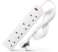 Desiretech White 5 Meter Electric Extension Lead - 4 Gang, 3 Pin Cable With Uk Plug ,wall Mountable & Multi Socket
