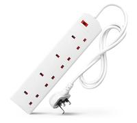DESIRETECH White Electric Extension Lead - 4 Gang, 1 Metre Cable with UK Plug & 3 Pin Socket - Wall Mountable & Multi Socket Mains Strip for Home, Bedroom, Kitchen, & Office (1 Pack)
