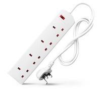 DESIRETECH White Electric Extension Lead - 4 Gang, 1 Metre Cable with UK Plug & 3 Pin Socket - Wall Mountable & Multi Socket Mains Strip for Home, Bedroom, Kitchen, & Office (1 Pack)