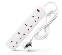 DESIRETECH White Electric Extension Lead 4 Gang 5 Metre | 5m Long Cable | UK Plug 3 Pin Socket Outlet | Wall Mountable | Multi Socket Mains Strip For Home, Bedroom, Kitchen and Office (1 Pack)