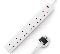Desiretech White Electric Extension Lead, 6 Gang,1 Metre Cable With Uk Plug & 3 Pin Socket, Wall Mountable & Multi Socket