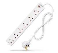DESIRETECH White Electric Extension Lead - 6 Gang, 2 Metre Cable with UK Plug & 3 Pin Socket - Wall Mountable Multi Socket Mains Strip for Home, Bedroom, Kitchen, & Office - Surge Protection (1 Pack)