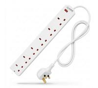 Desiretech White Electric Extension Lead, 6 Gang, 2 Metre Cable With Uk Plug & 3 Pin Socket, Wall Mountable & Multi Socket
