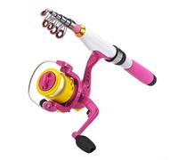 Desiumite 1.2M Telescopic Fishing Rod with For EVA Grip, Portable Mini Pocket Design for Sea Fishing, Blue or Pink(Pink Rod+Reel)