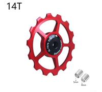 Desiumite 11-17T Ceramic Bearing Pulley Wheel for Road For Bike Rear Derailleur, Aluminum Alloy Guide Wheel, Black/Red/Blue(Red14T)