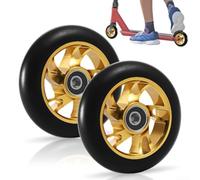 Desiumite 120mm Scooter Wheels PU High Rebound Aluminium Core ABEC-9 Bearings Shock-Absorbing Silent 2-Pack for Kick Pro Freestyle Scooter Indoor Outdoor(Gold)
