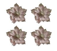 Desiumite 12Pcs Large Glitter Artificial Christmas Flowers for Tree DIY Decor, Polyethylene Poinsettia Flower Heads for Holiday Wreath Garland Centerpiece in Silver (pink)