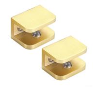 Desiumite 2pcs Glass Shelf Support Clamp Brackets in Gold Brass for 8mm12mm Thick Glass Panels No Drilling Clips for Bathroom Shower Partition or Office Divider Shelv(L)