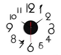 Desiumite 3D Frameless Wall Clock With Acrylic Mirror, Silent DIY Large Diameter Wall Clock With Number Wall Affixers For Clocks, Customizable Number Position For(Black)