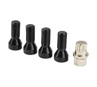 Desiumite 4pc Black Alloy Wheel Locking Bolts with Key, For M14 x 1.25 Thread, 26mm Thread Length, 52mm Bolt Length, Tapered 60° Seat, for MINI Models Including R56 F55 F(For M14*1.25)