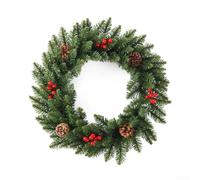 Desiumite Artificial Christmas Wreath with Pine Cones and Decorative Flowers 30cm/40cm PVC Holiday Door Hanging Ornament for Home Wall Wedding Party Festive (30cm)