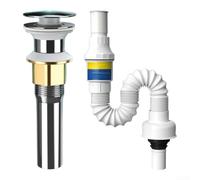 Desiumite Bathroom Sink Drain System with Pop-Up Clicker Stopper, Leak-Proof Anti-Smell PVC P-Trap, No Overflow Hole, Fits Various Sinks(German)