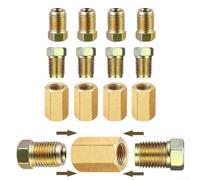 Desiumite Brake Line Repair Fitting Set with 12 Pcs 3/16" Female Union Inverted Nuts for 0.48 cm Tubing, Brass Construction with Plating, Includes 4 Unions and 8 Nuts
