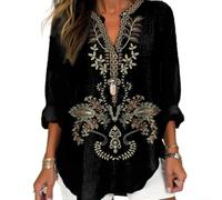 Desiumite Casual 3D Printed Blouse for Women Vacation Wear | 3D digital floral pattern, fashionable V-neck design, loose comfortable for fit, suitable for daily wear