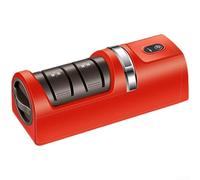 Desiumite Cordless Electric Sharpener Dual Slot For Kitchen And Fruit Knives Serrated Blades Scissors Diamond Material Fast Blade Restoration Polished Edge Stable Operation 7x2.3x1.7 Inch(Red)