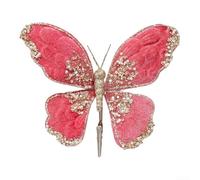 Desiumite Decorative Butterfly Pendant, Shiny Sequin Flannel Material, Colorful Wings Design, Indoor Tree Hanging Decoration, Handmade Fabric, Size 14X19 Cm(Dark Pink)
