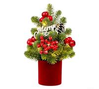 Desiumite Decorative Mini Tabletop Tree With Natural Pine Cones And Red Berries, For An Indoor Winter Seasonal Display, Perfect For A Home Office Mantelpiece, 21X32cm(Red)