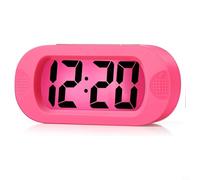 Desiumite Digital Alarm Clock with Large Jumbo LCD Display, Snooze Function, Soft Night Light, USB-Corded & AAA Battery Powered, Shock-Proof Silicone Cover, Compact Trave(pink)