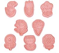 Desiumite Flower Cookie Cutter Set 8 Pieces Flower-Shaped Molds Food Safe PP Material Multiple Sizes Press And Cut Design Pink Cartoon Style For Cookies Cupcakes