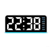 Desiumite LED Digital Alarm Clock with Night Light, Temperature Display and Snooze Function, Modern Desk and Bedside Table Clock for Bedroom or Office, Black(W-blue)