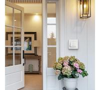 Desiumite LED Indicator Doorbell Switch for Home and Hotel, 86mm Standard Wall Plate Push Button, ABS Plastic, White, AC220V 5A Compatible with Embedded