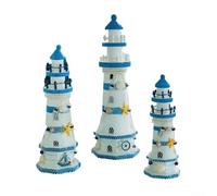 Desiumite Mediterranean Lighthouse Decor, Wooden Blue And White Striped for Coast Decor, Home Decor Craft With Ship Rudder Pattern(38 centimeters)