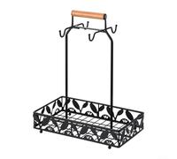 Desiumite Metal Coffee Mug Holder Kitchen Counter Organizer Stand with 4 Storage Hooks Coffee Capsule Storage Basket Display Rack for Tea Cups(Rectangular)