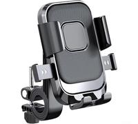 Desiumite Motorcycle Phone Holder with Secure -Second Lock and Shock Absorption Technology, 360-Degree Rotation Handlebar Mount for Navigation and Calls, Black Alloy(Handle)