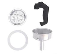 Desiumite Replacement Handle, Rubber Gasket Seal, Funnel and Metal Filter, Fits 1, 3, 6, 9, 12 Cup Moka Pots and Percolators, Silver and Black Aluminium and Plastic(1 Cup)