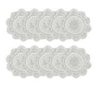 Desiumite Set of 10 Handmade Lace Crochet Round Placemats and Coasters, 20 cm Blended Fabric Doilies, Heat Protection Table Mats for Christmas Dining, Tea Time(Pink)
