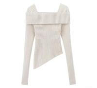 Desiumite Solid Color Pullover Blouse Women Long Sleeve Asymmetric | One-shoulder neckline, irregular curved hem, solid color design, loose comfortable fit, 70% polyester blend