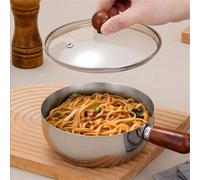 Desiumite Stainless Steel Milk Pot With Wooden Handle Multi-Purpose Saucepan For Induction Gas Electric Stove Ramen Noodle Bowl Sauce Pan Flat Bottom 14cm 16cm(16CM with Lid)