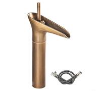 Desiumite Traditional Copper Basin Mixer Tap Single Lever Waterfall Bathroom Basin Tap with 60Cm Hose for Above Counter Basin Installation(Tall Gold)