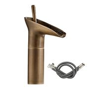 Desiumite Traditional Copper Basin Mixer Tap Single Lever Waterfall Bathroom Basin Tap with 60Cm Hose for Above Counter Basin Installation(Short Gold)