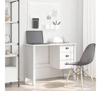 Desk 100x45x74cm White Solid Pine Wood 3 Drawer Minimalist Home Office StorageUK
