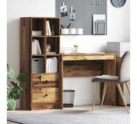 Desk 135.5cm Old Wood Engineered Wood 2 Drawers 6 Shelves Office Large Workspace