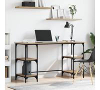 Desk 140x50x75cm Artisan Oak Engineered Wood & Metal Computer Table 4 Shelves.