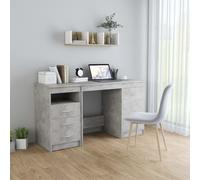 Desk 140x50x76 cm. Concrete Grey Engineered Wood Storage with 3 Drawers 1 Door