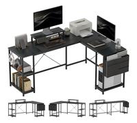 Homcom 168Cm Reversible L Shaped Desk, 240Cm Two Person Desk, Black
