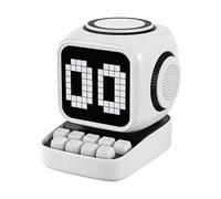 Desk Accessories - Retro Pixel Bluetooth Speaker with 15W Wireless Charging, White Noise, Alarm Clock & RGB Light Sync for Bedside or Office (White)