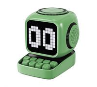 Desk Accessories - Retro Pixel Bluetooth Speaker with 15W Wireless Charging, White Noise, Alarm Clock & RGB Light Sync for Bedside or Office (Green)